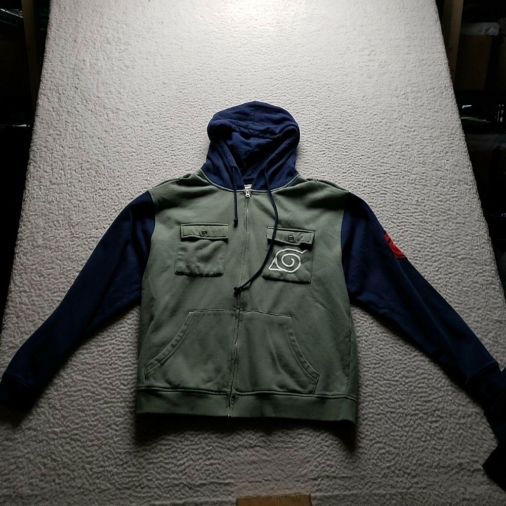 Ripple Junction Hoodie Mens Large Green Blue Full Zip Fleece Naruto Shippuden
